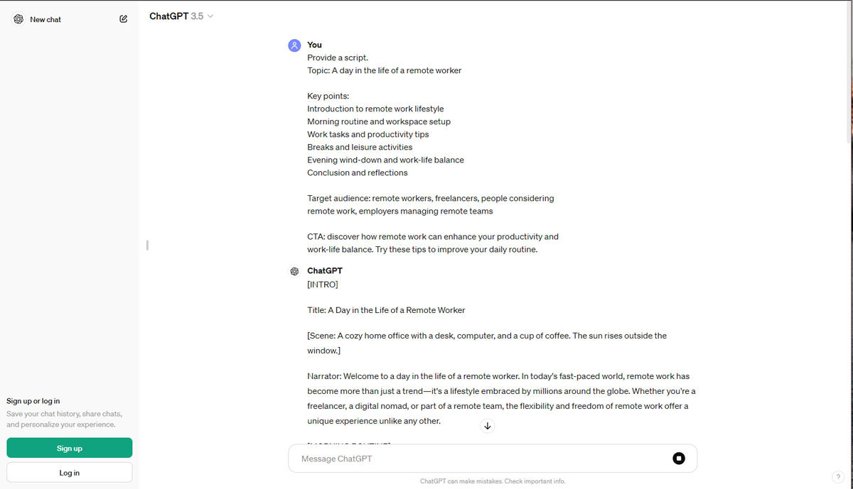 AI script writing by ChatGPT