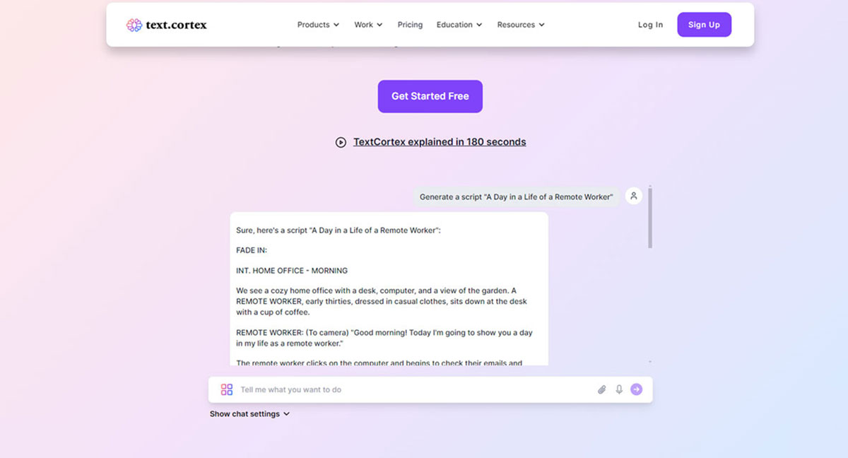 AI script writing by Text Cortex